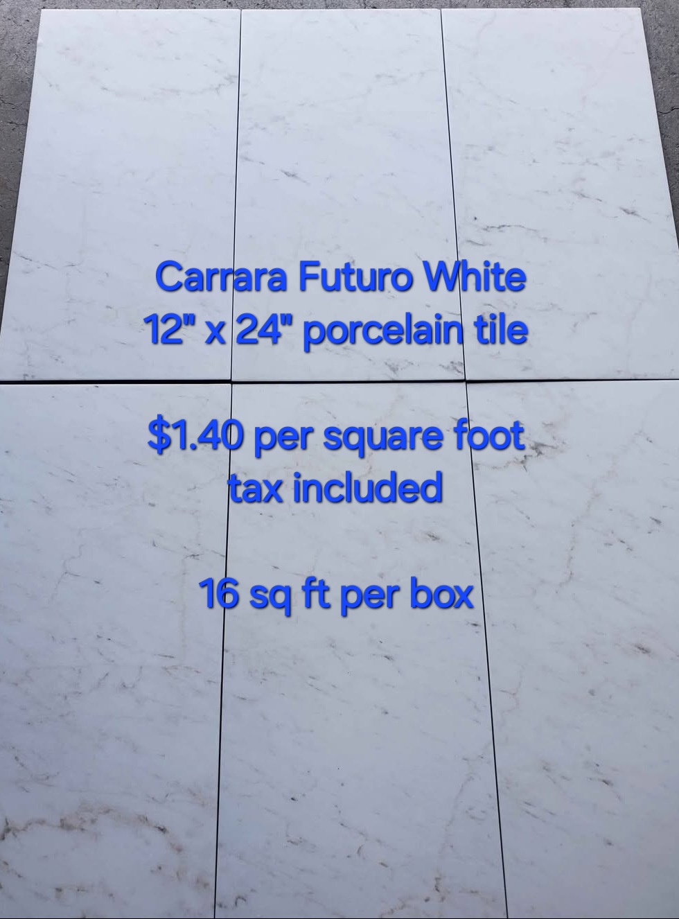 A photo of 12x24 Carrara Futuro White tile for sale